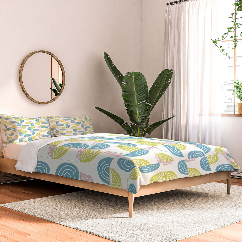 Ensemble d'édredon en coton bleu / rose / vert Mirimo, Édredon très grand et 2 très grandes taies déc