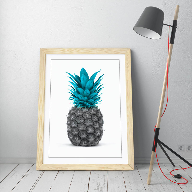 Pineapple Black And White - Single Picture Frame Print on Canvas, 89cm H x 64cm W x 2cm D, White Framed