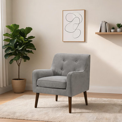 Fauteuil d'appoint capitonné de 25 pouces de style Mid-Century moderne en tissu tissé gris froid pour le salon