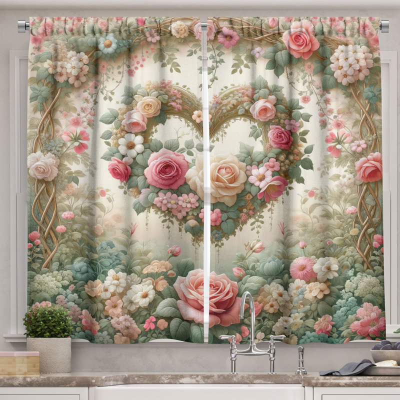 Floral Kitchen Curtain, 55" W x 36" L