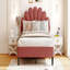 Grand lit plateforme tapissier avec tête de lit en velours à motif floral-632814396-632814402