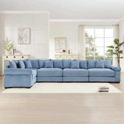 Canapé modulaire surdimensionné surdimensionné en nuage, canapé-lit modulaire convertible avec accoudoirs très larges, 18 coussins décoratifs en velours côtelé de qualité supérieure, conception ergonomique, assemblage facile, pour étude, bleu