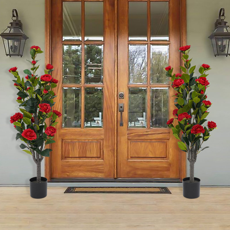 Ensemble de 2 arbres à thé artificiels 38,2 po, Rouge