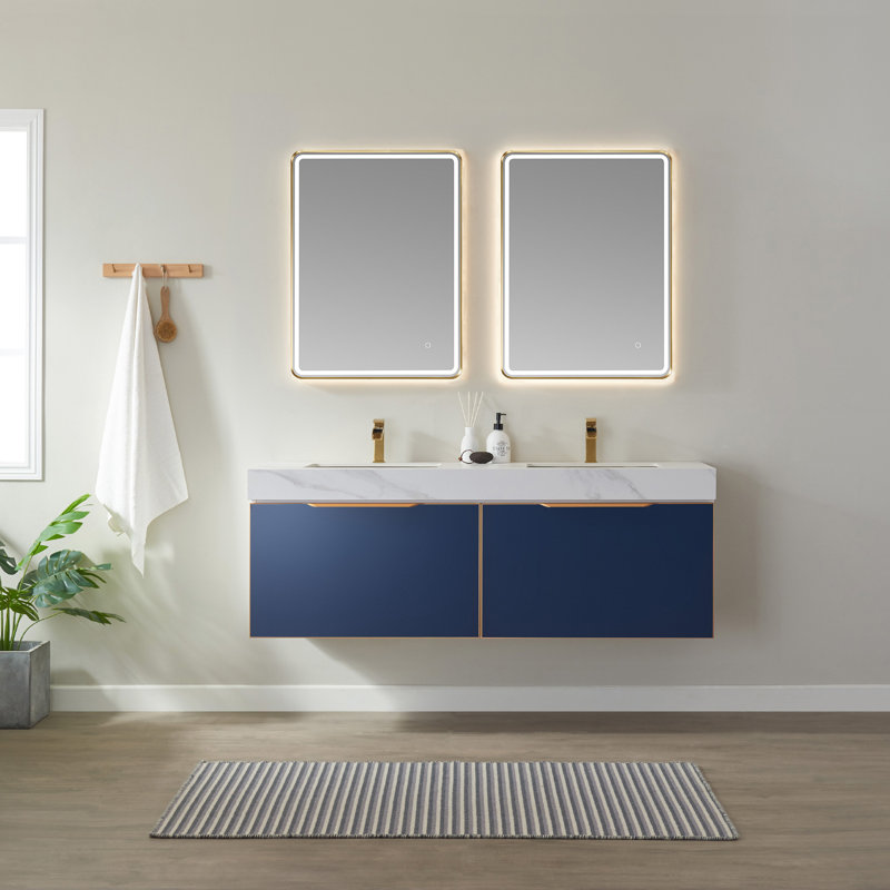 Ortegon Metal Flat Wall Mirror, Brushed Gold, 32" x 24"