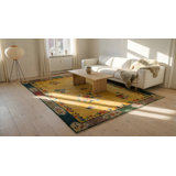 1920s Wool Yellow / Gold Orange Antique Hand Knotted Pile Rectangle Rug