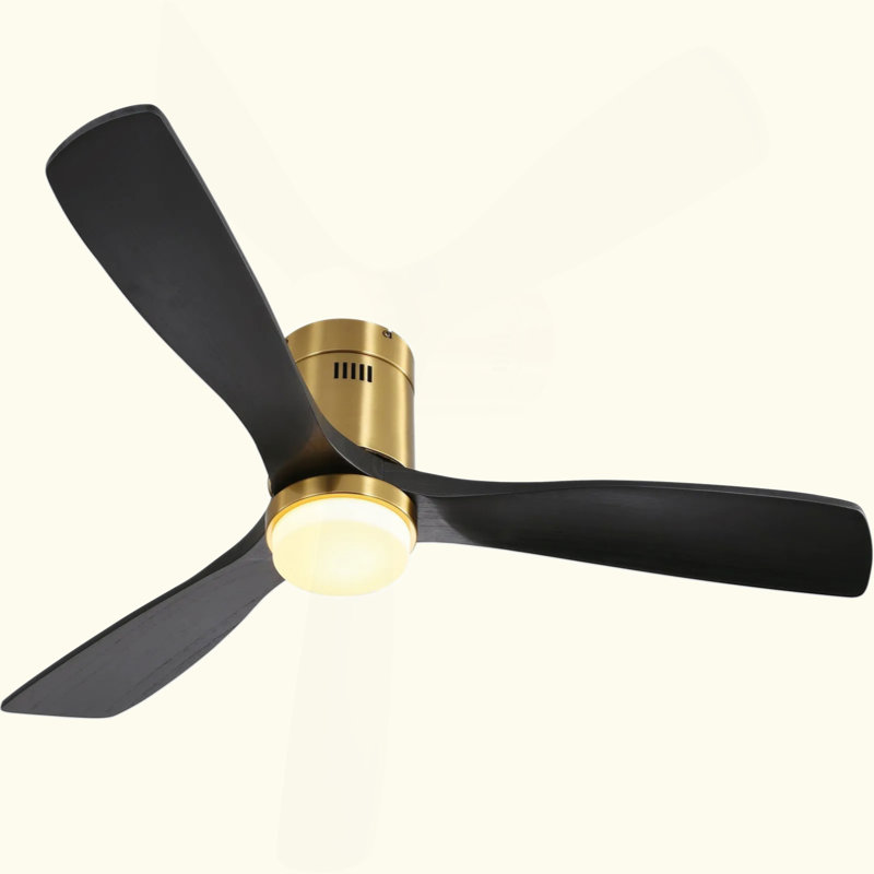 52 Inch Flush Mount Ceiling Fan With 3 Solid Wood Blades Remote Control Reversible DC Motor For Living Room