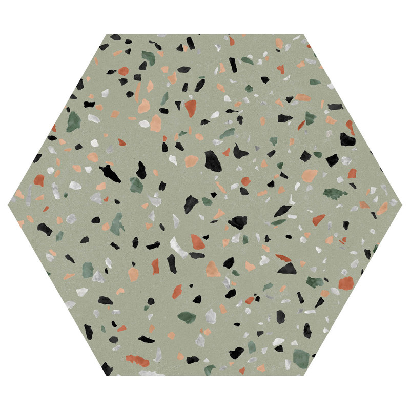 Kallisto 8 po x 9 po Carreau de porcelaine Hexagon Terrazzo, Vert Kapir