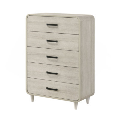 1Pc Contemporary White Finish Ample Drawer Space Five Drawers Tall Chest Storage Wooden Furniture