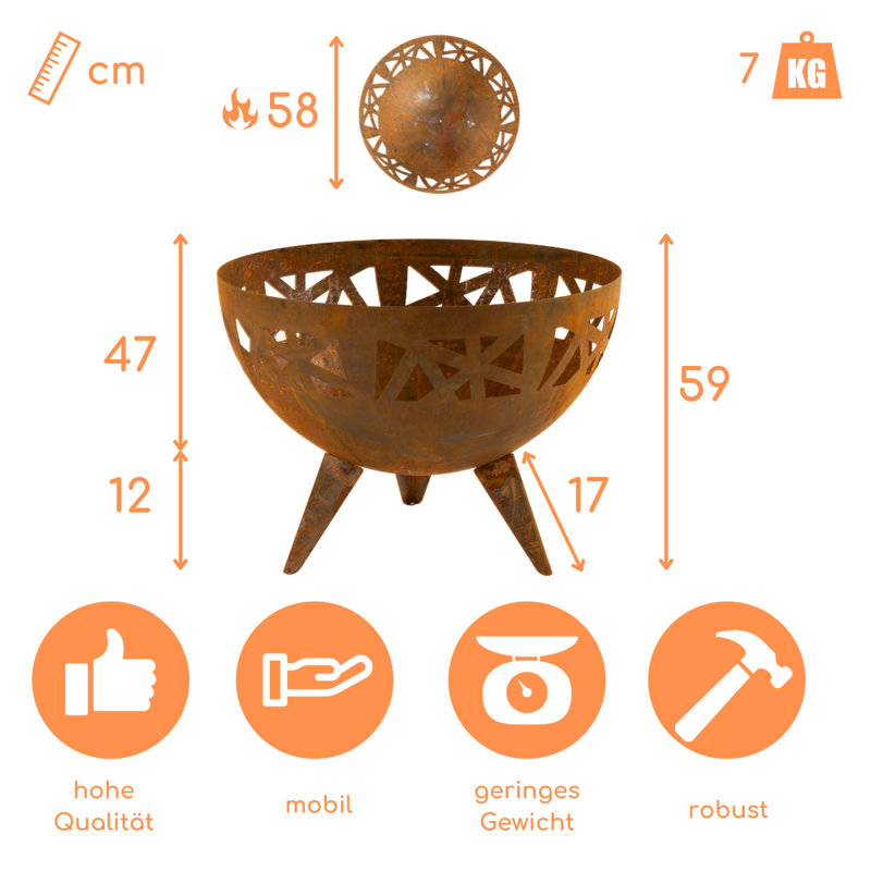 Tobago Round Steel Smokeless Fire Pit, Raw