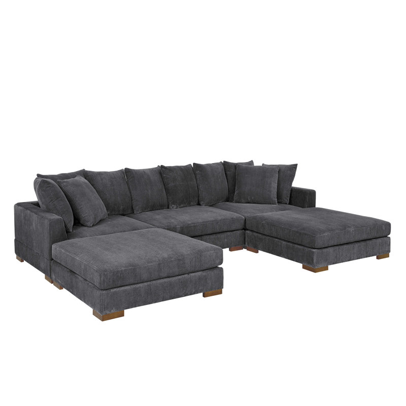 Canapé modulaire rembourré 5 pièces Blondun, Velours côtelé gris