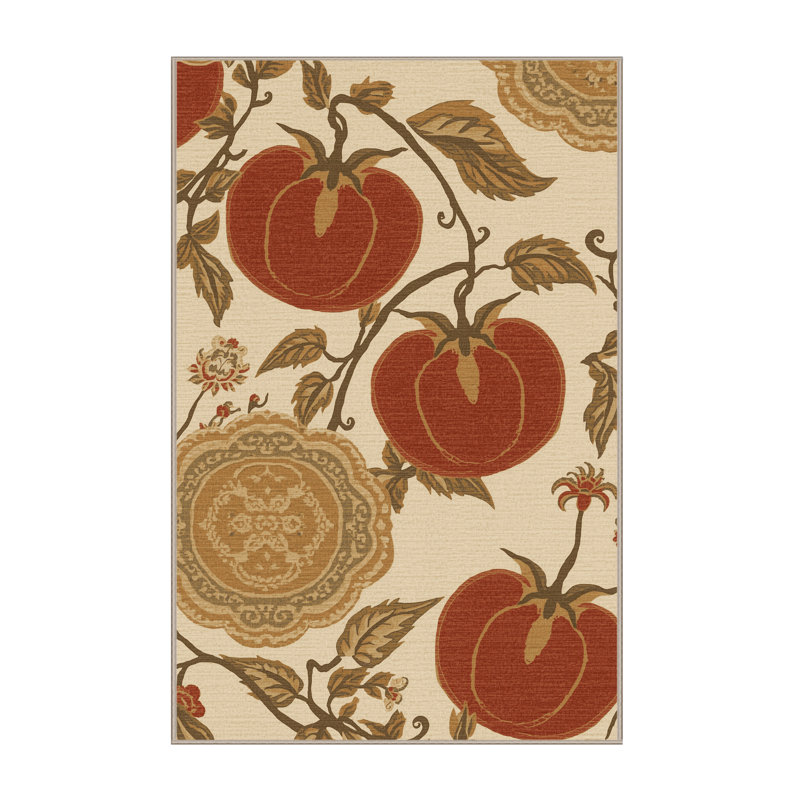 Tapis oriental moelleux doux et moelleux à motif oriental tomate - reliure beige, 3x5