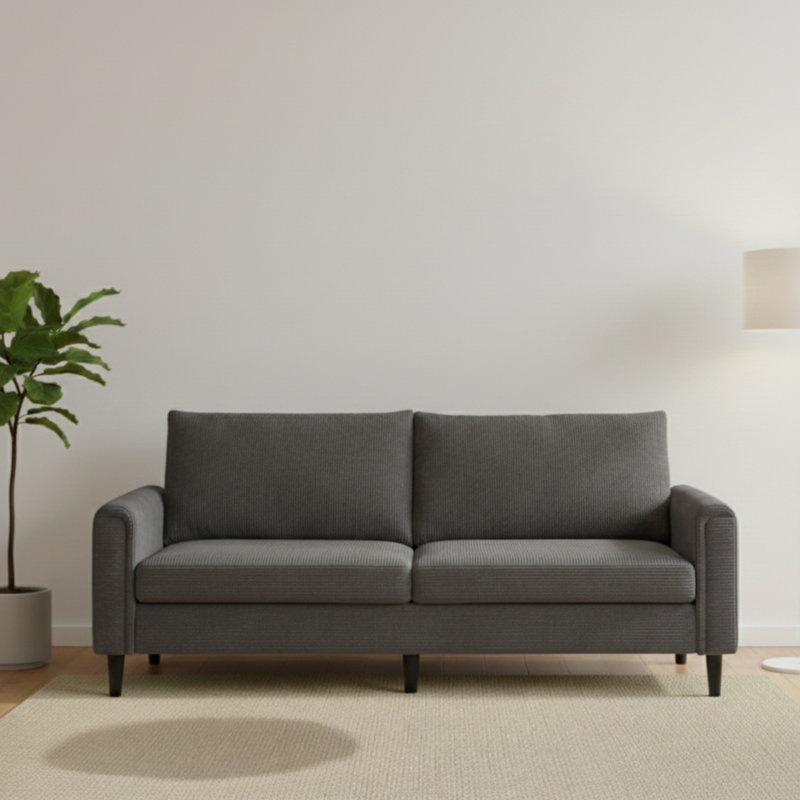 79" Upholstered Corduroy Sofa with Square Arms and Cushion Back, Gray
