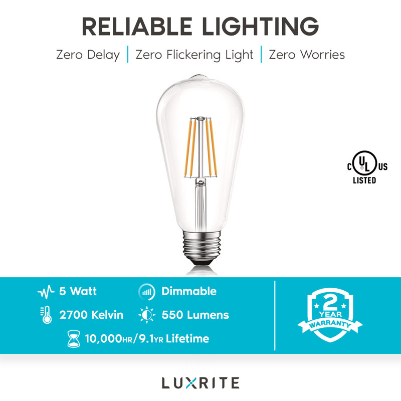 Vintage Style Clear Glass Dimmable LED Edison Bulbs, Warm White