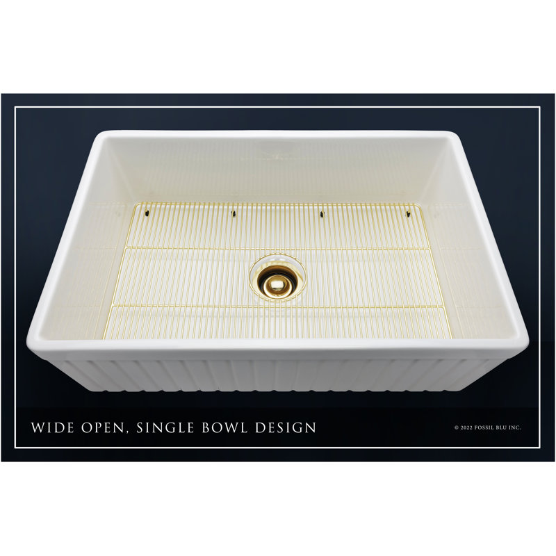 Luxury Solid Fireclay Farmhouse Sink, Brushed Brass Accessories