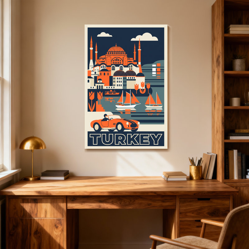 Paysages urbains et urbains avec voiture et bateaux, H 24 po x l 16 po