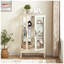 Vitrine blanche avec portes en verre trempé, vitrine éclairée avec dossier en miroir et tablettes réglables
