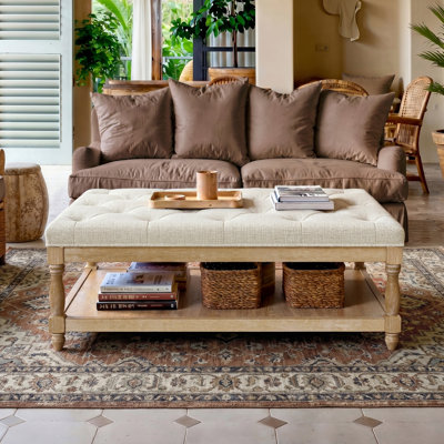 43.7'' W Upholstered Ottoman With Lower Storage Shelf And Tray-Friendly Top