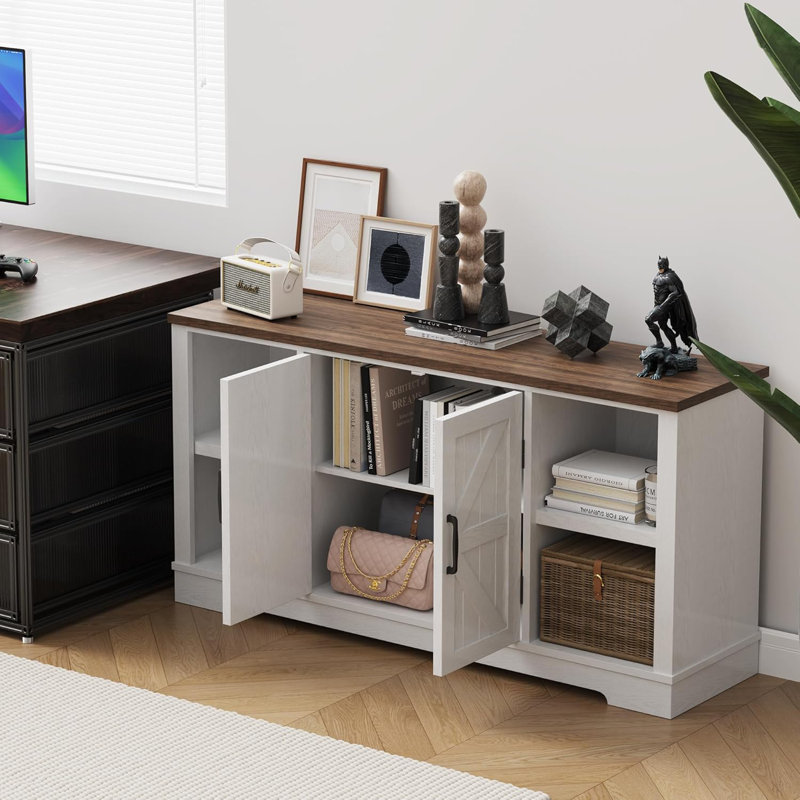 Farmhouse Tv Stand For 65 Inch Tvs, Entertainment Center With 2 Storage Cabinets