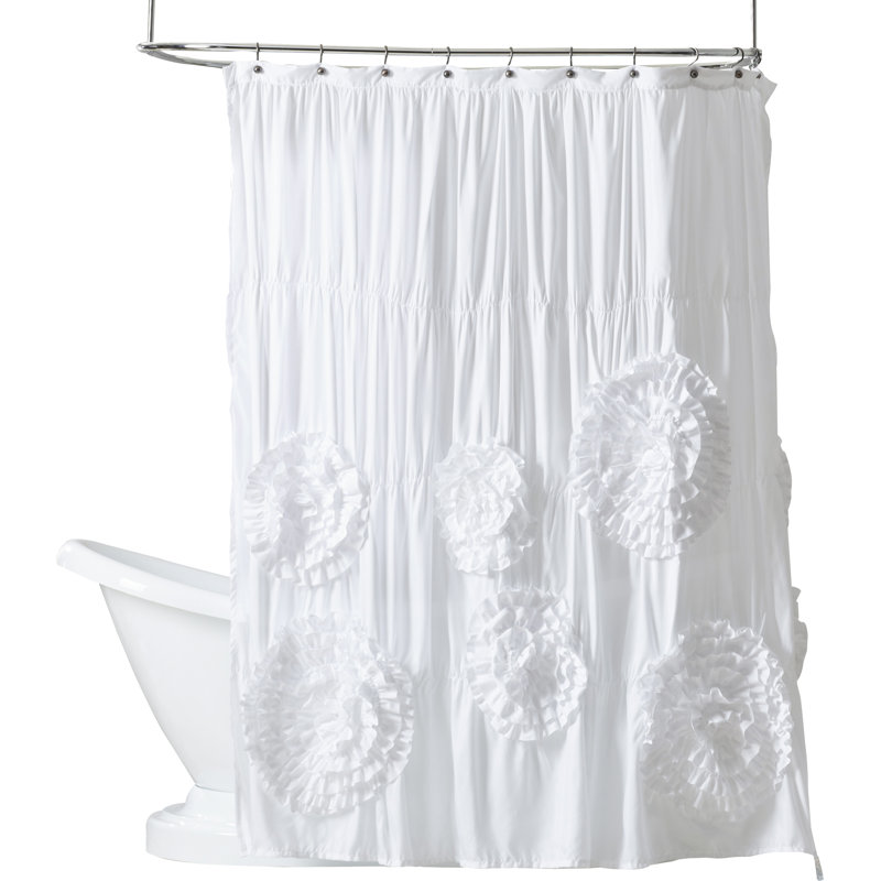 White Polyester Ruffled Flower 72" x 72" Shower Curtain