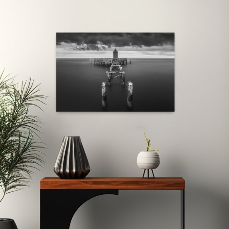 Art mural paysage côtier minimaliste serein Moody Pier, H 16 po x l 24 po