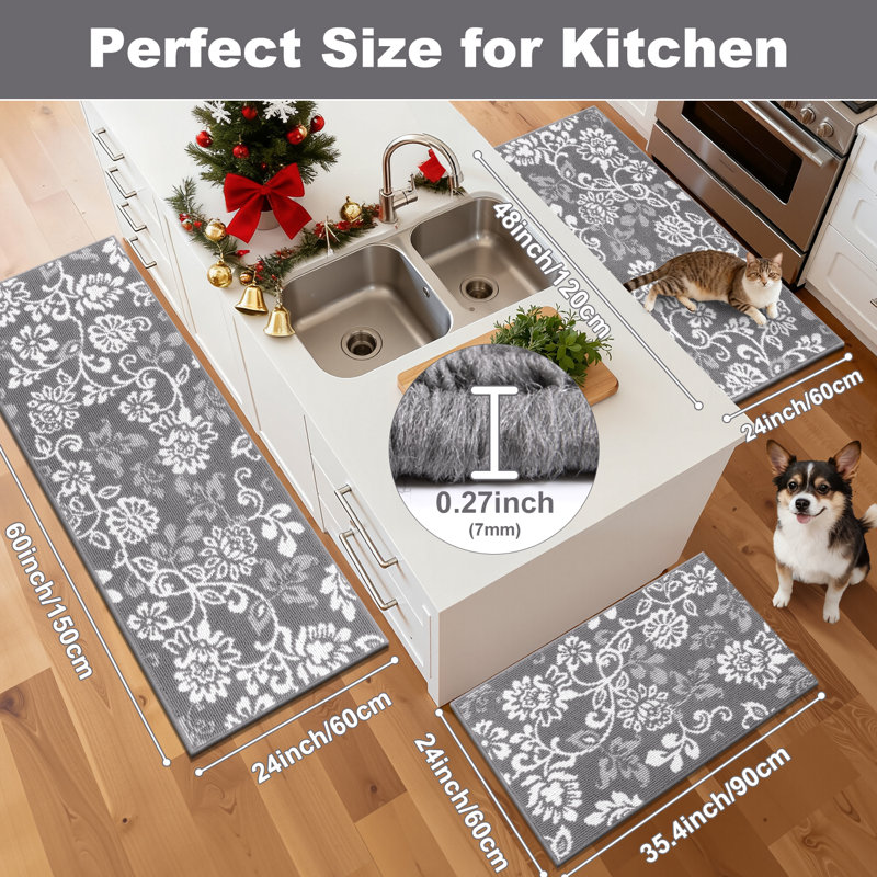 Large Size Non Slip Kitchen Mats (Set of 3), Gray