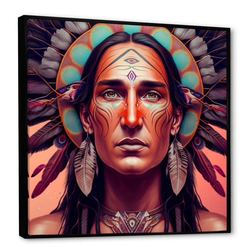«Colorful Native American Man I», impression sur toile, H 36 po x l 36 po x P 1,5 po, Cadre flottant noir