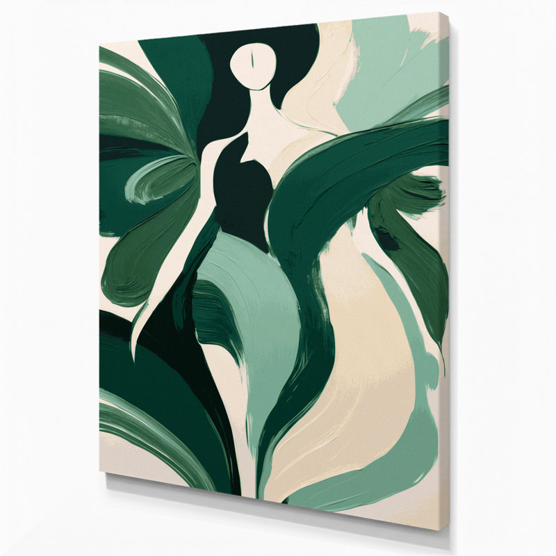 Abstrait art figuratif vert sur toile 95, H 14 po x l 11 po