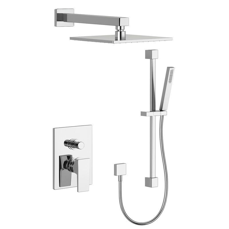 Scala Pressure Balance Shower System with 2-Way Diverter, 8-Inch Rain Shower Head and Hand Shower with Slide Bar, Valve Included