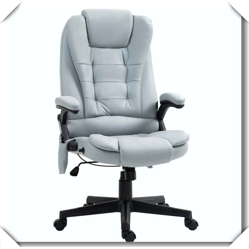 Microfiber Massage Office Chair Vibrating Heat Reclining Adjustable Height, Light Gray, Microfiber