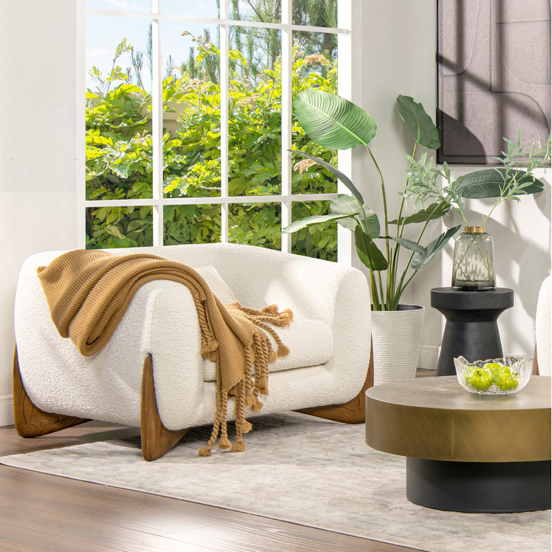 Amala Upholstered Barrel Chair, Ivory Boucle