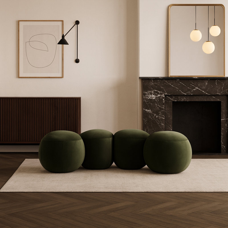 Banc en velours Apollo, H 18 po x l 65 po x P 31 po, Velours vert