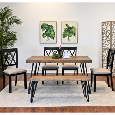6 Dining With Captivating Hairpin Table, 4 Chairs, Bench Composed Of Attractive