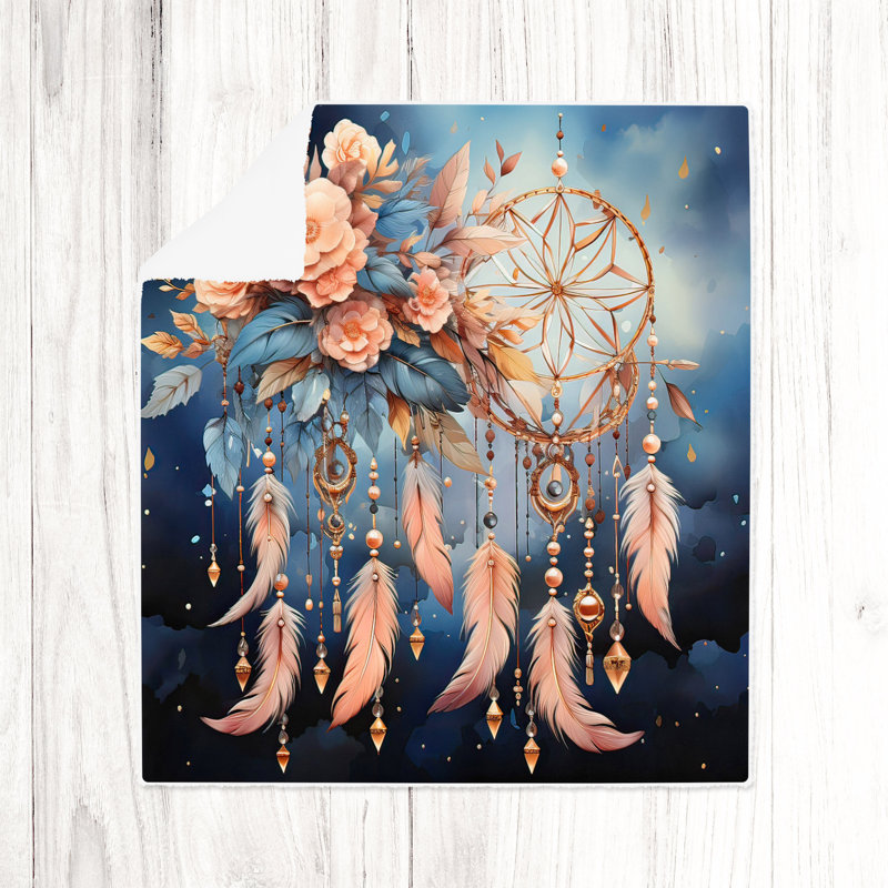 Throw Blanket, 51" W x 60" L, Floral/Abstract, Light Orange/Dark Blue