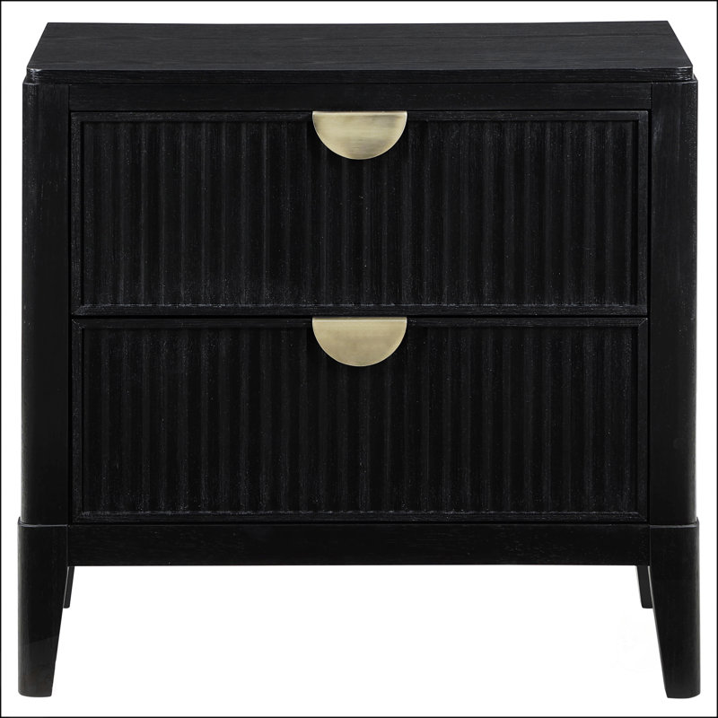 Table de chevet noire à 2 tiroirs Mason avec une finition brossée élégante, parfaite pour les chambres modernes et élégantes.