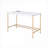 Desks, Modern White Composite Wood Writing Desk with USB Ports &amp; Gold Metal Base | White+Gold | Wood+Metal-1008850812