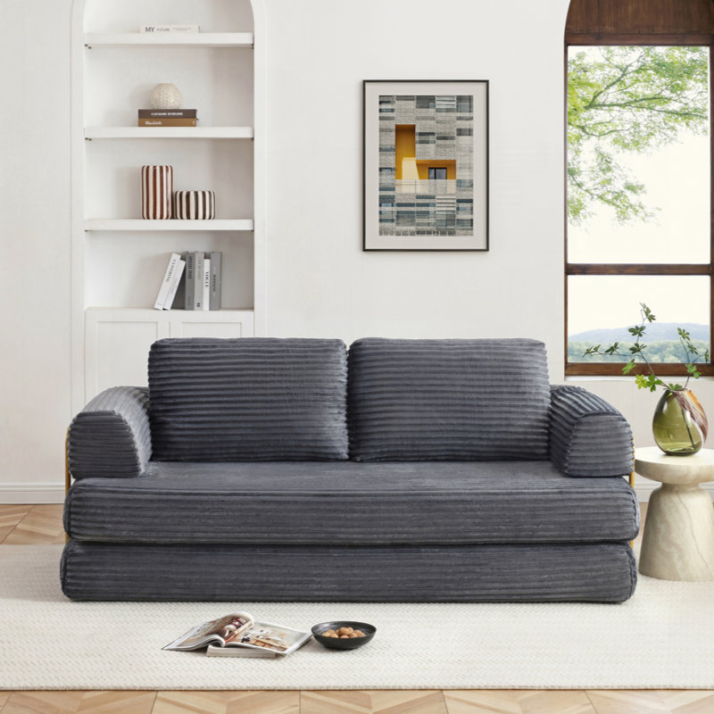 Multi-Functional Folding Sofa Bed, Ergonomic Corduroy Convertible Floor Loveseat with Support Pillows for Living Room Family Leisure