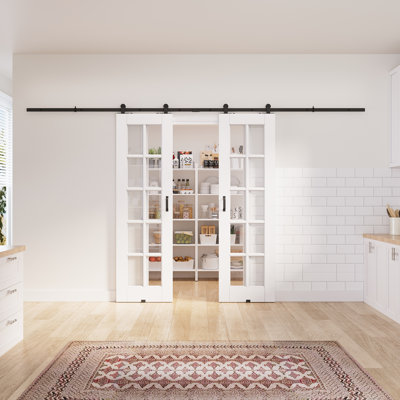 2x24in.x 80in.10 Lite Clear Glass White Door Slab Prefinished Surface With All Barn Door Hardware Kit