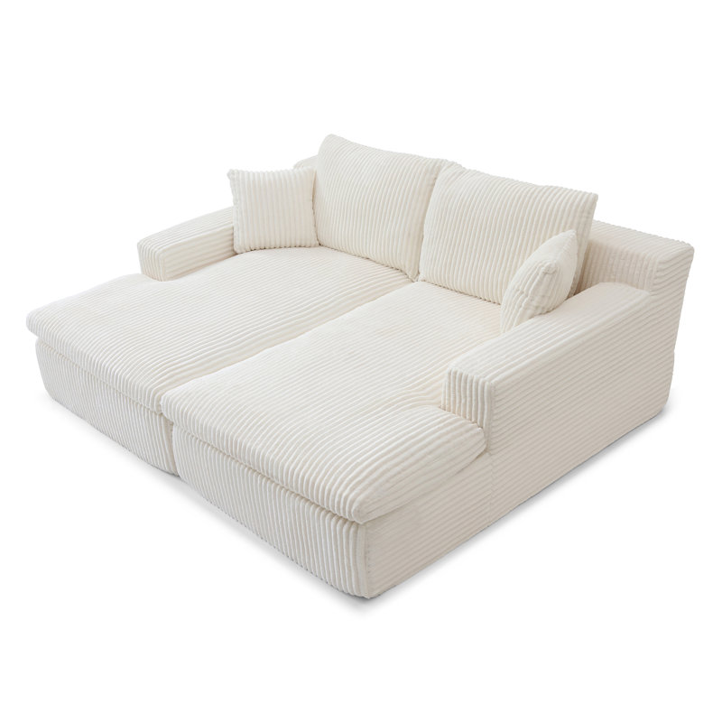 Oversized Sectional Double Lounge Chaise with Cloud Plush Sofa Bed, No Assembly Required, Fluffy Modern Sleeper Loveseat Chair for Indoor Living Room Bedroom Reading
