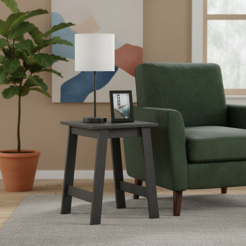 Petite table d'appoint carrée en bois, finition noire