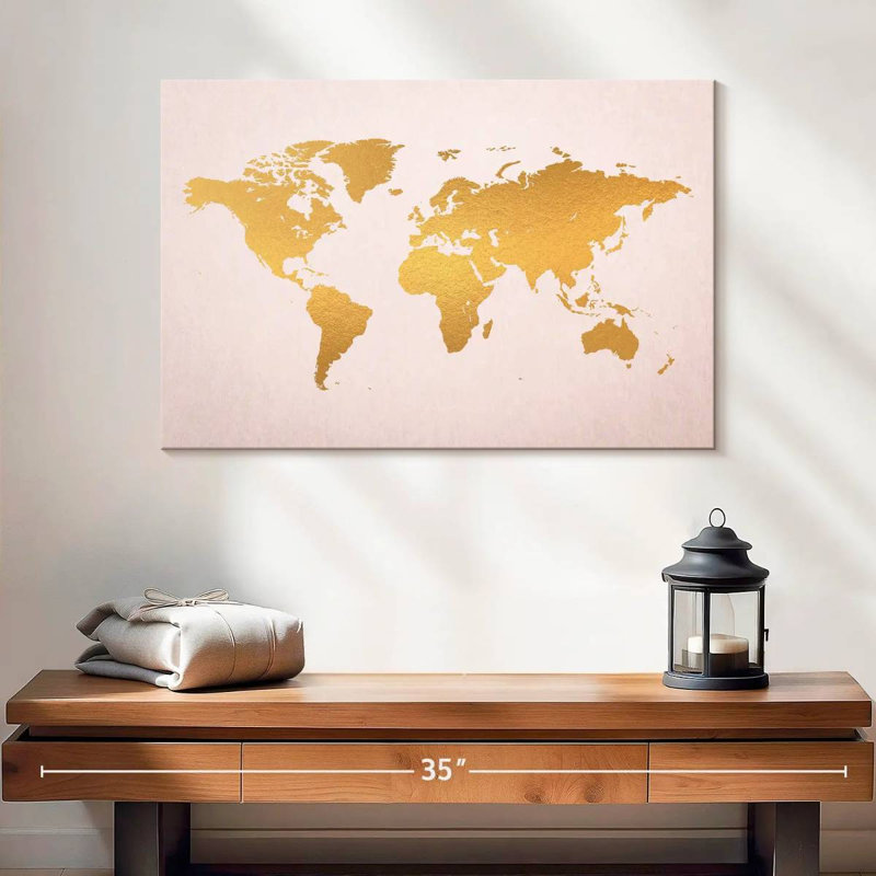 Or Aliaz sur une carte du monde rose, H 16 po x l 24 po