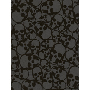 Designer Barbara Hulanicki Black Skulls Print Flocked Luxury Wallpaper