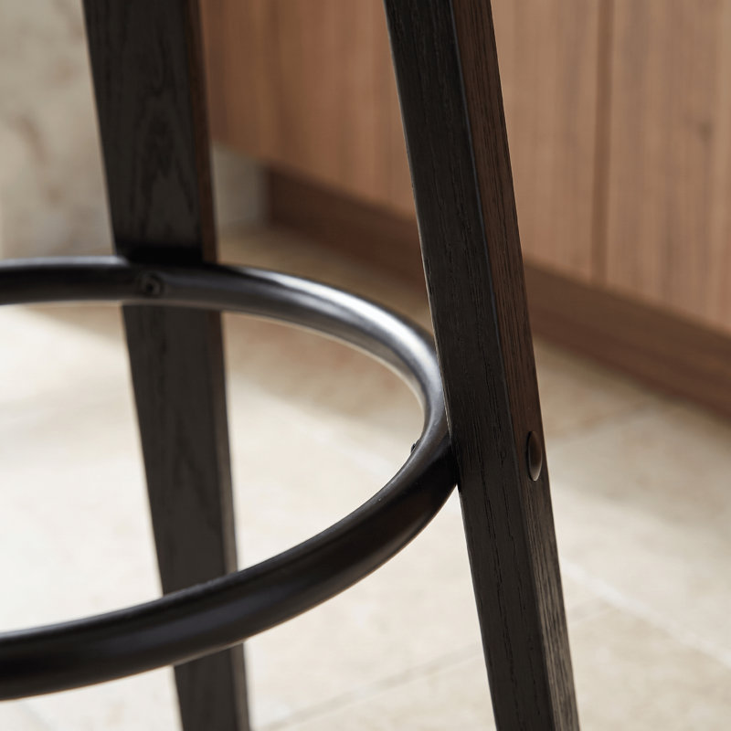 Tabouret de bar pivotant à hauteur de comptoir ou de bar avec dossier bas ouvert en similicuir et bois, Gris, Noir