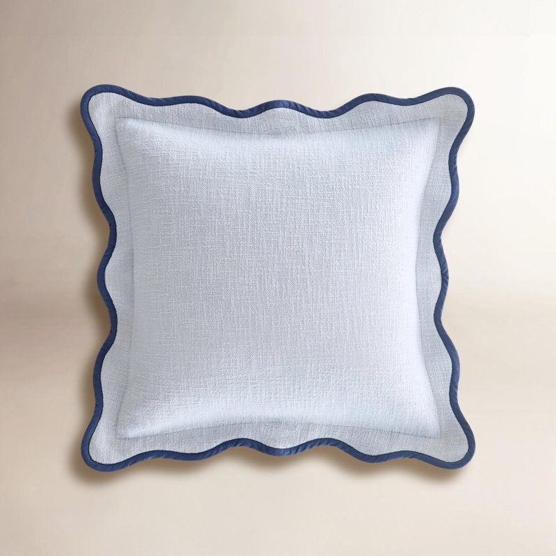 Housse de coussin décoratif en coton à double couture festonnée, Bleu arctique