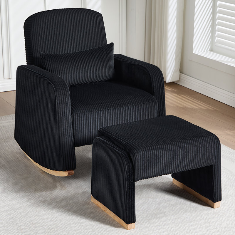 Chaise berçante en velours côtelé avec repose-pieds Rocking Chairs, Black