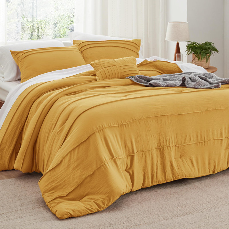Bedsure Pinch Pleat Comforter Set Boho Bed-in-A-Bag Bedding Set with  Pillowcases for All Season, Mustard Yellow