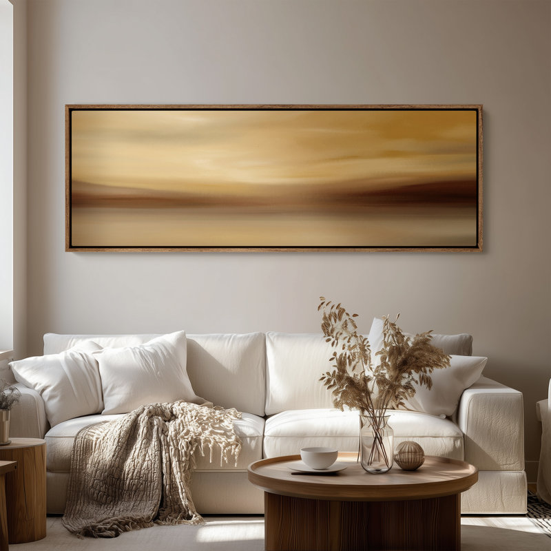 Art mural sur toile encadrée - Paysage d'horizon brumeux brun doré, H 20 po x l 60 po, Naturel