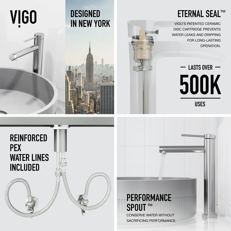 Jewel 11 in. Vessel Bathroom Sink Faucet, Brushed Nickel