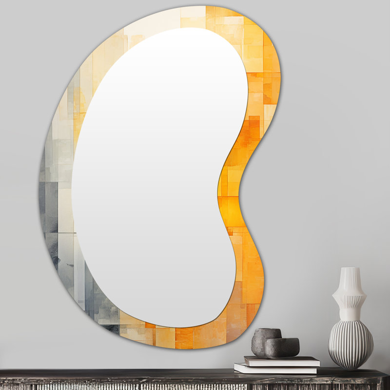Erlinda Yellow Solar Panels sunlight collage III - Abstract Collages Asymmetrical Decorative Mirror, Modern Unique Shape Large Wall Mirror, Printed Metal Art