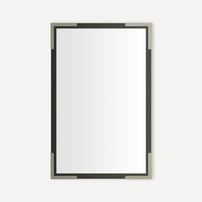 Industrial Metal Mirror, 24" X 40" X 1-3/4", Iron Black With Brushed Pewter