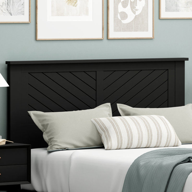 Chalco Solid Wood Headboard With Chamfer, Full, Black